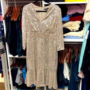 NWOT Maggy London Champagne Sequined Cocktail Dress 12